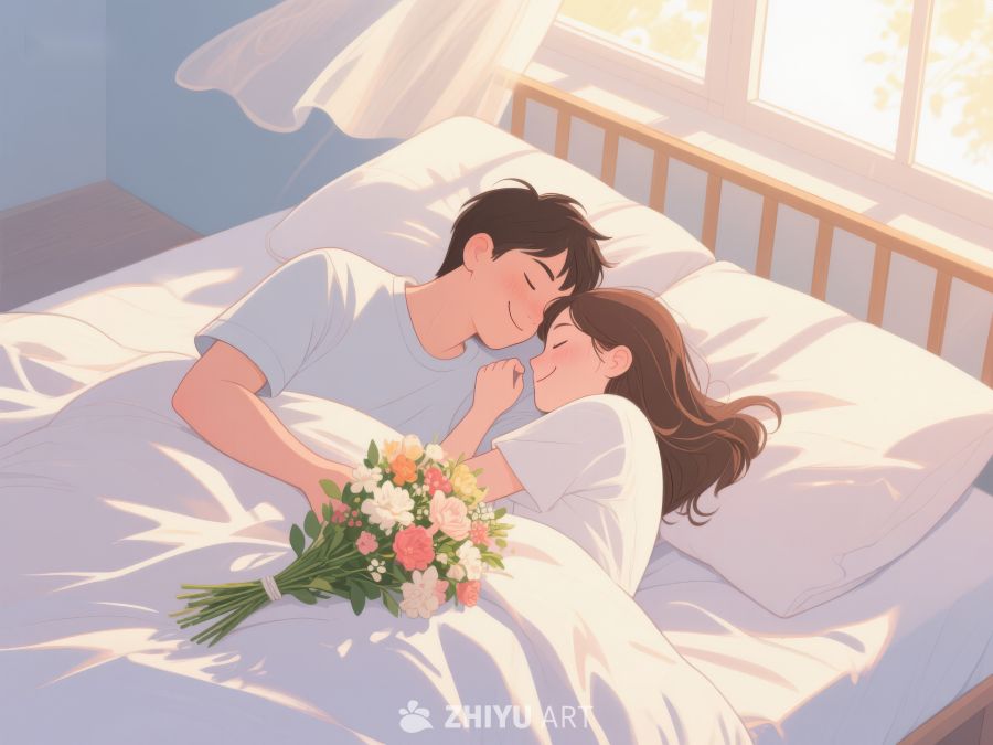 温馨床畔，花束相伴的甜蜜时光 732