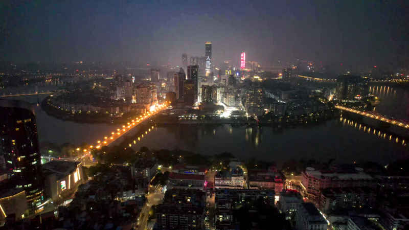 航拍广西柳州城市夜景  