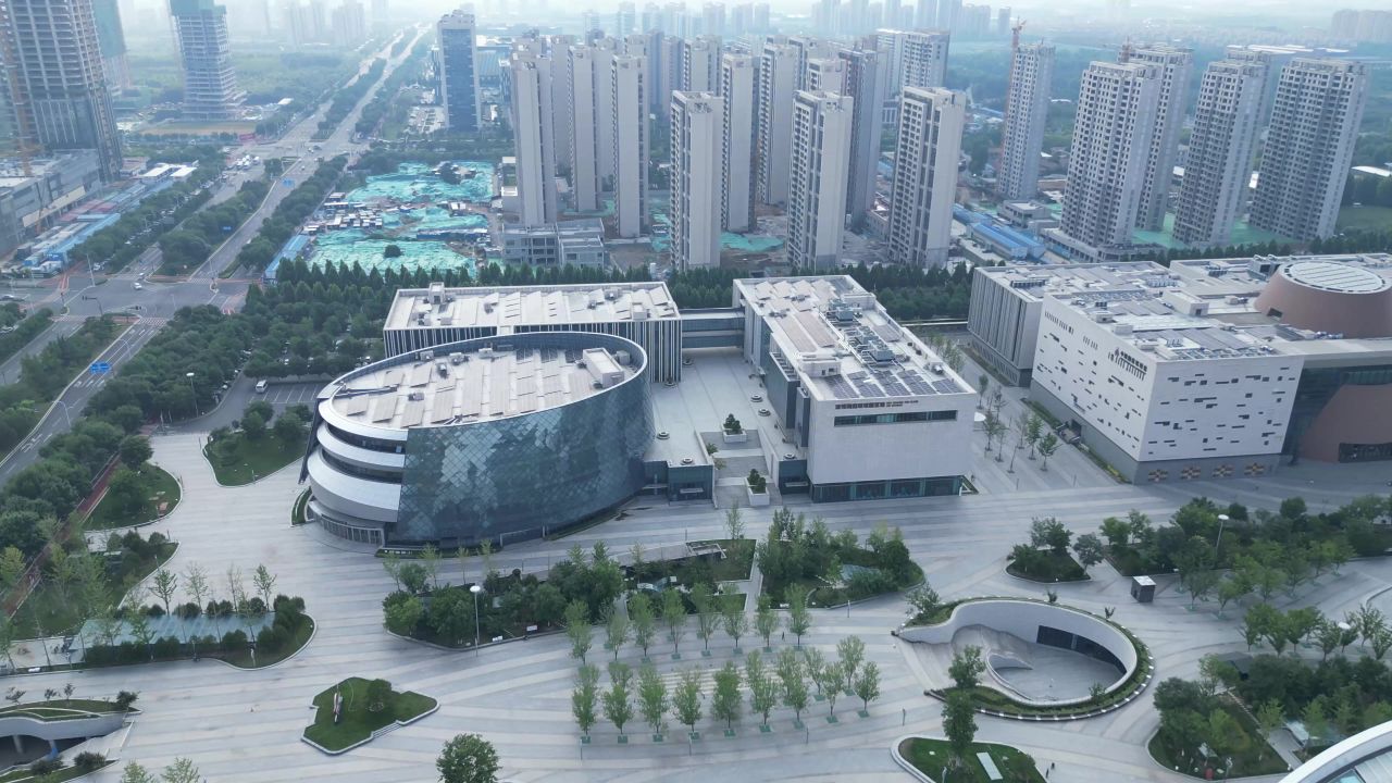 航拍山东淄博城市建设淄博风光
