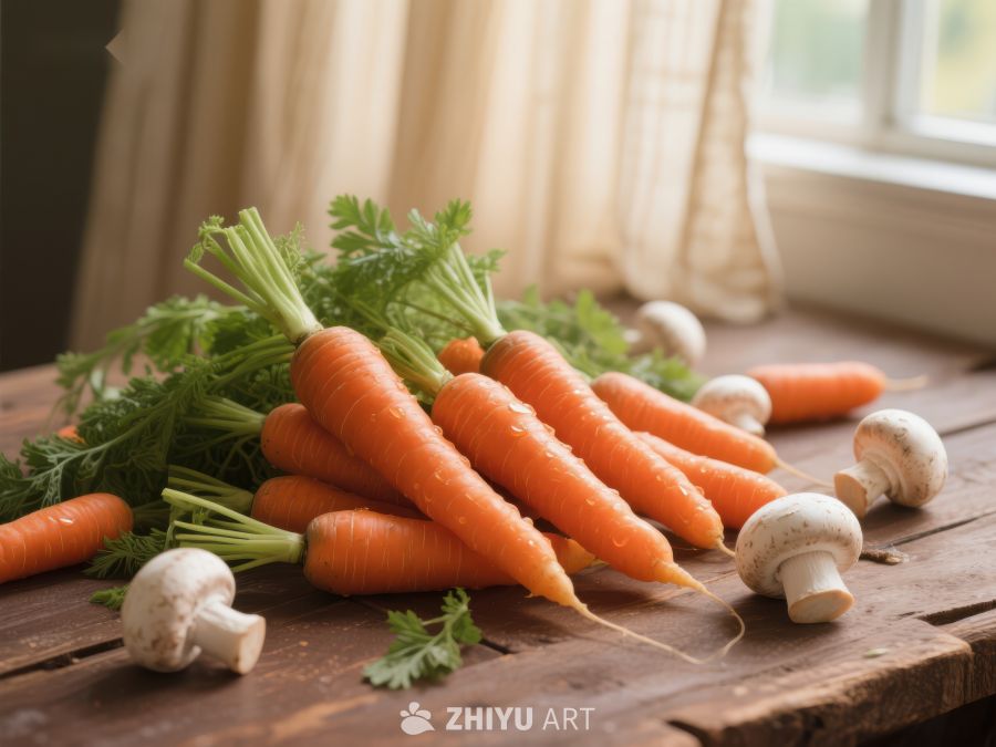 新鲜胡萝卜与蘑菇静物图 497