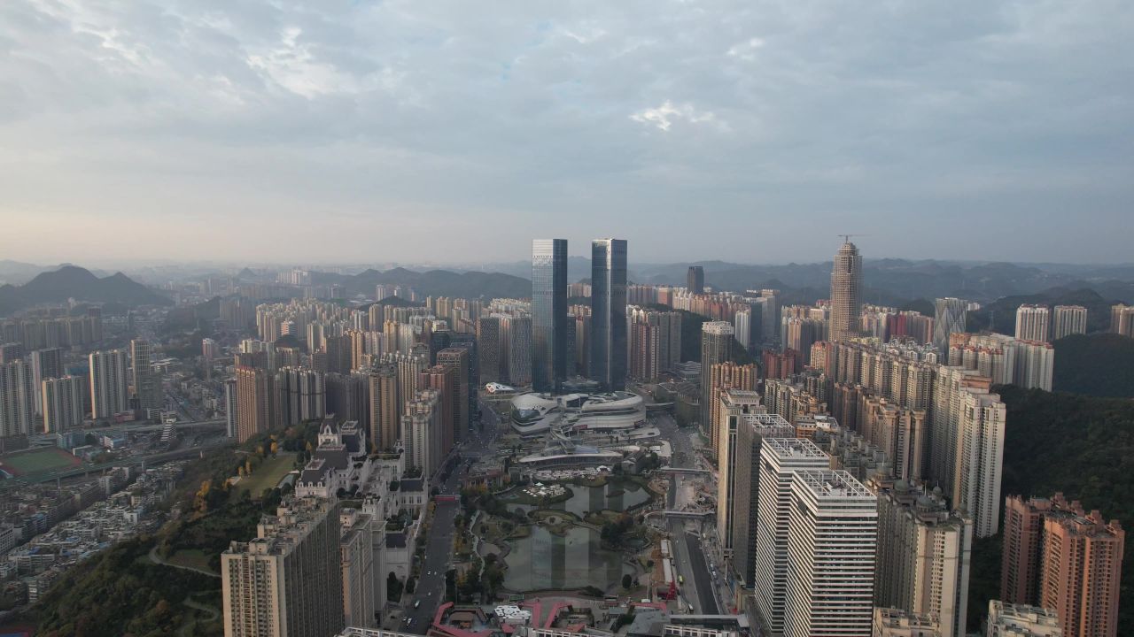 贵阳花果园双子塔地标建筑航拍