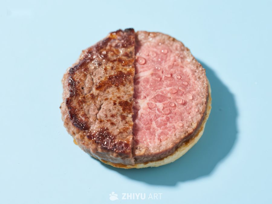 半熟汉堡肉饼对比展示