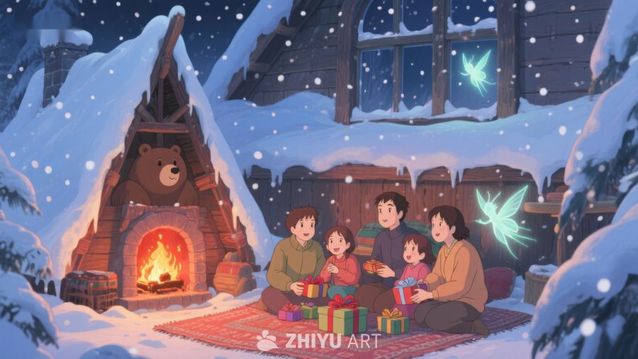 冬夜雪地里的温馨家庭聚会 113