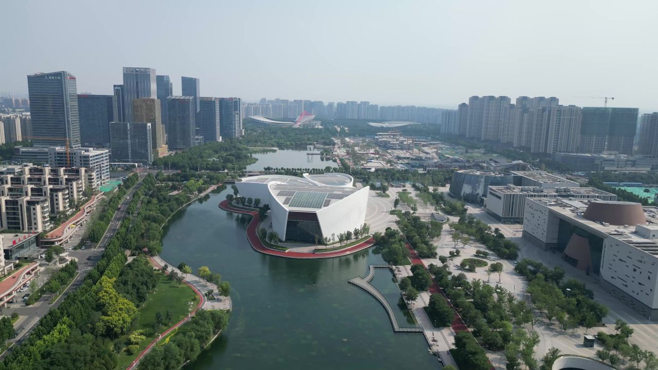  航拍淄博市文化中心淄博大剧院