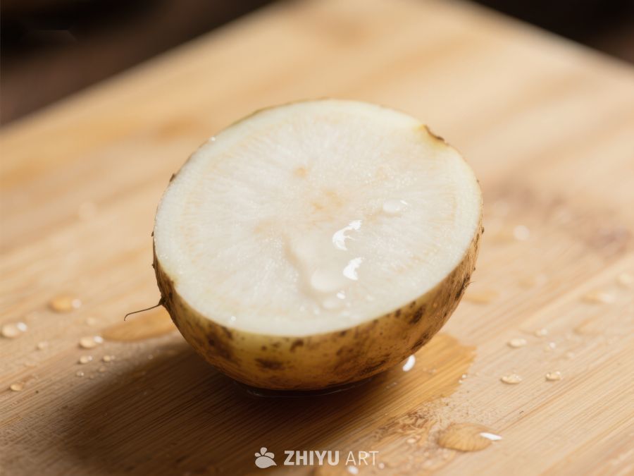 切开的萝卜置于木质砧板上 252