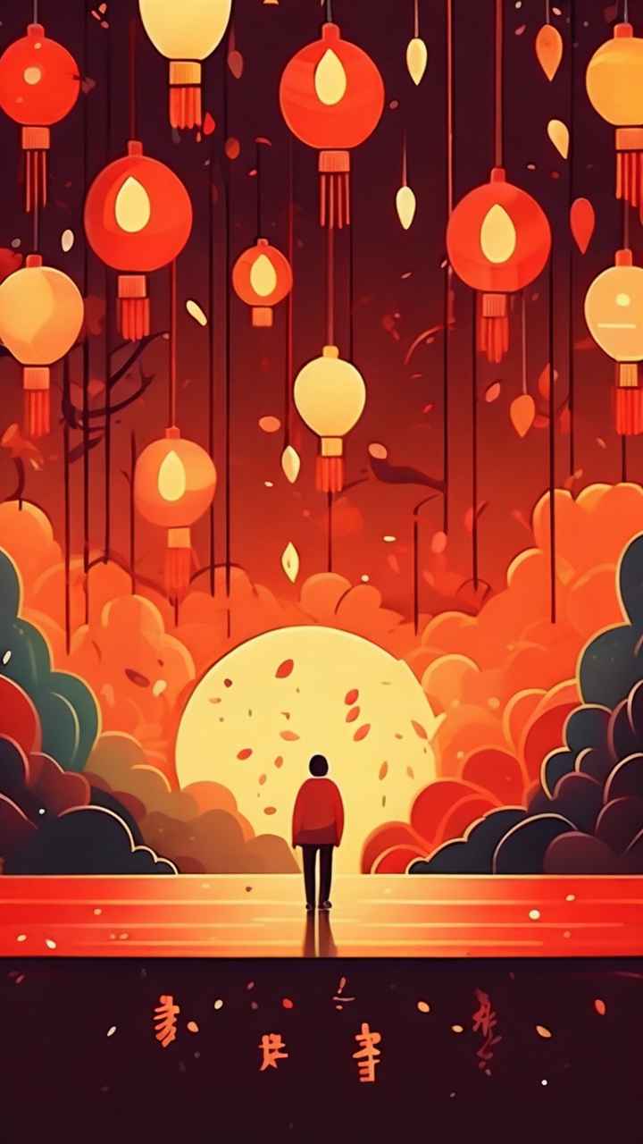 过年春节猜灯谜简约插画 10