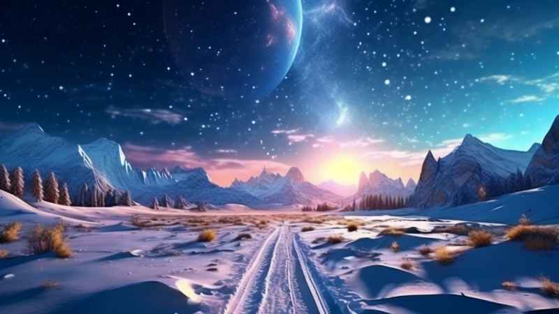 仙境广角冬日沙漠插画雪景 20