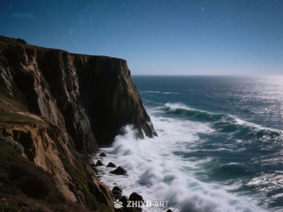 夜幕下的海崖与波涛 492