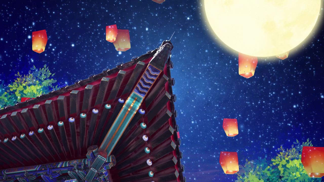 唯美大海上升月亮白月光蓝色夜空圆月明月大屏幕舞台LED视频  48