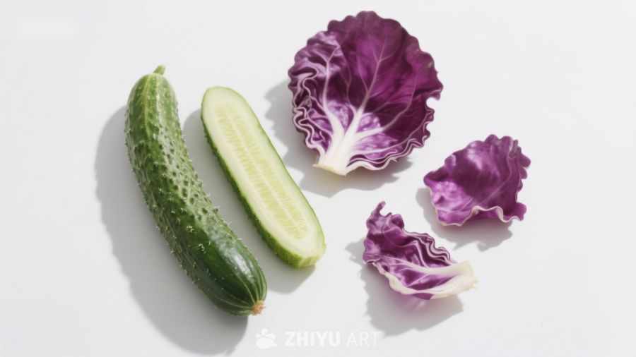 黄瓜与紫甘蓝切片摆拍