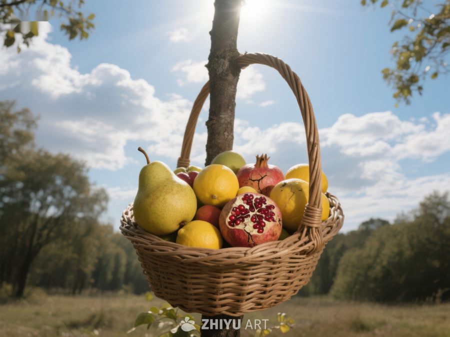 秋日树上悬挂的水果篮 377