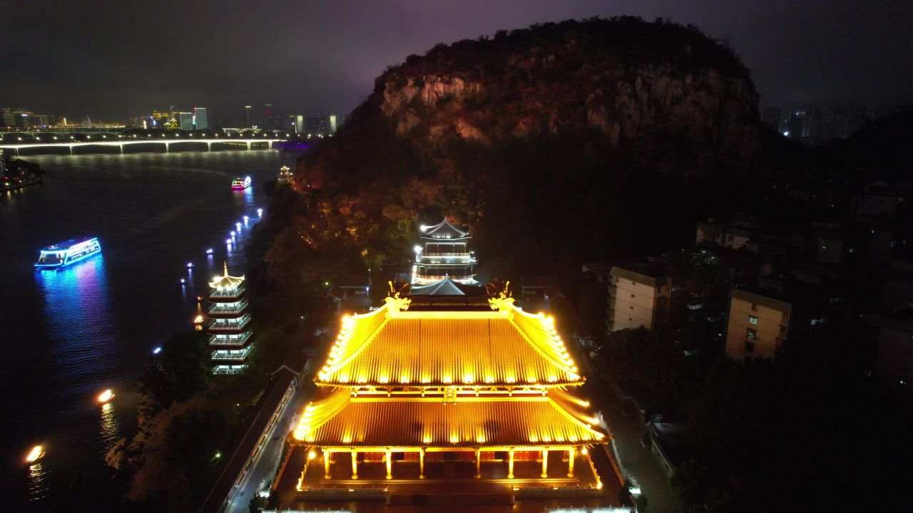 柳州文庙夜景灯光航拍
