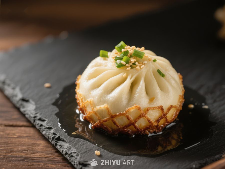 煎制小笼包，撒葱点缀 251