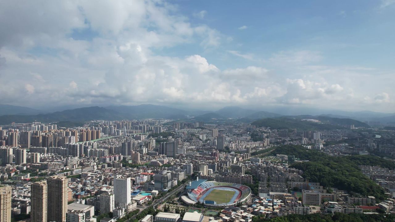 福建龙岩城市风光航拍 