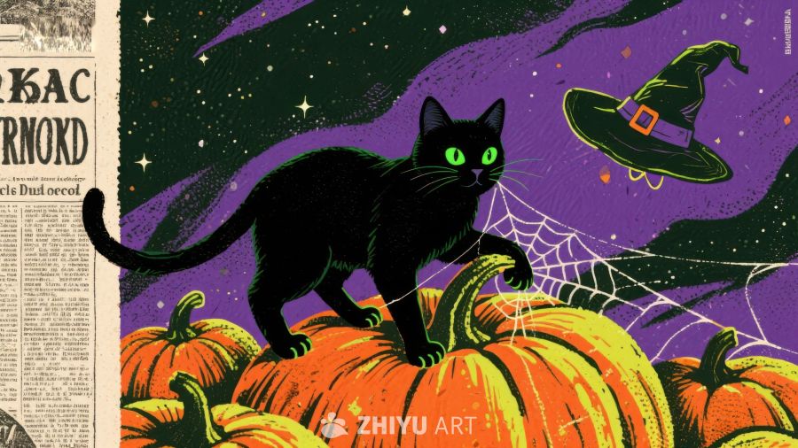 万圣夜黑猫与南瓜