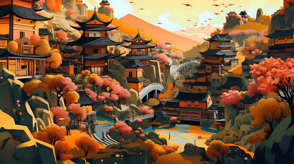 乡村插画阳光风景
