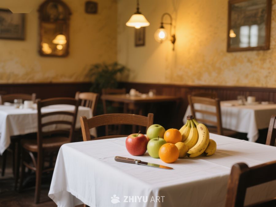 餐厅餐桌上的水果与刀具 48