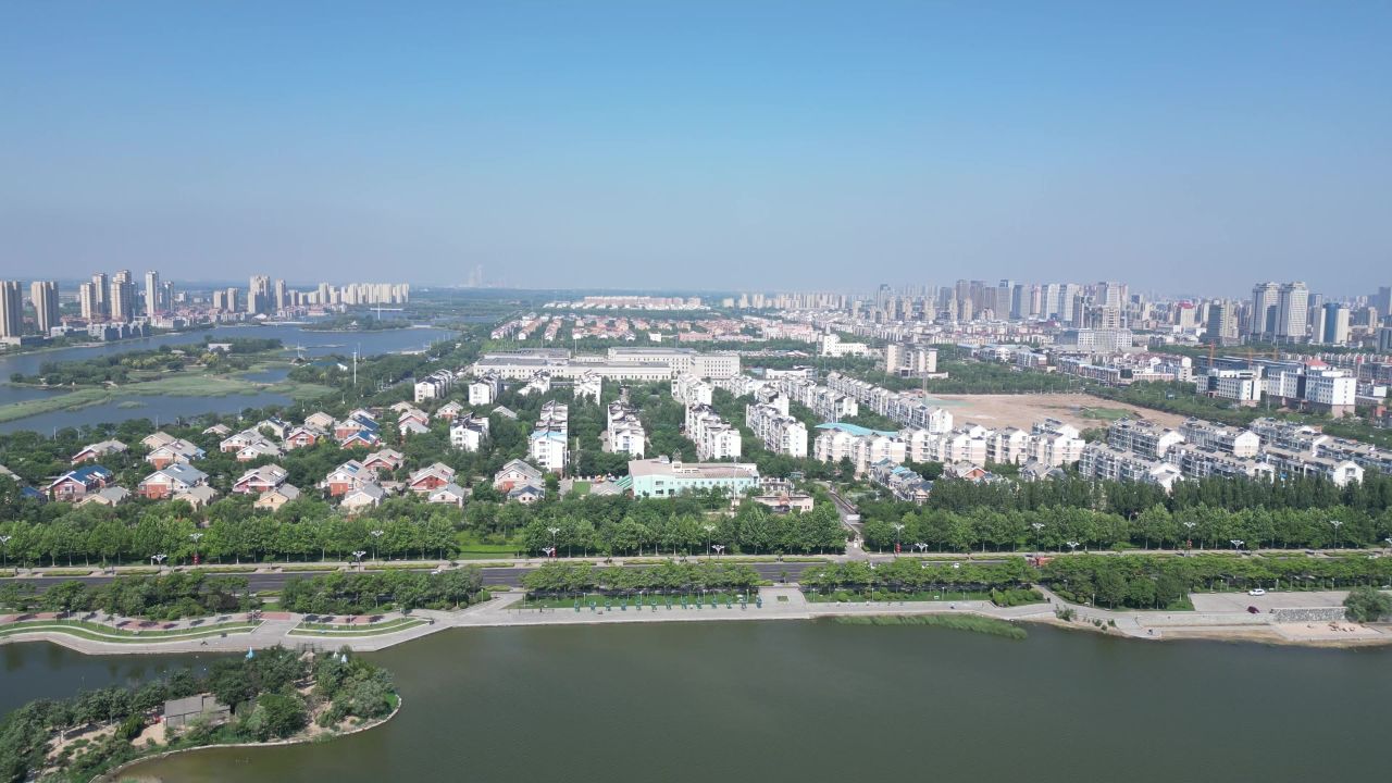 航拍山东东营城市建设东营风光