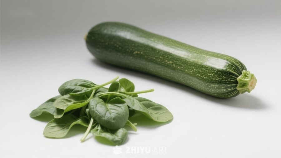 新鲜西葫芦与菠菜叶