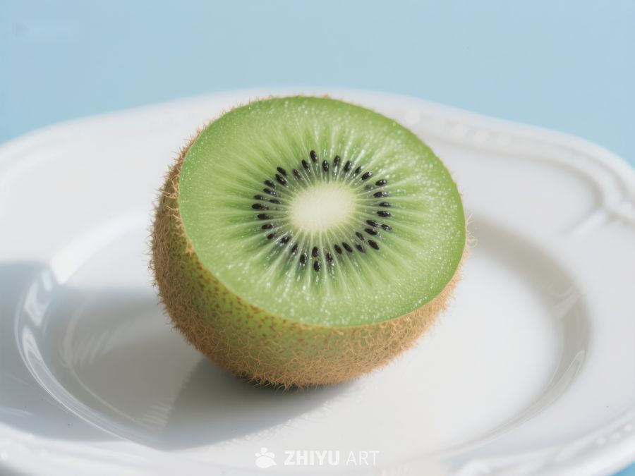 切开的猕猴桃置于白色盘中 387