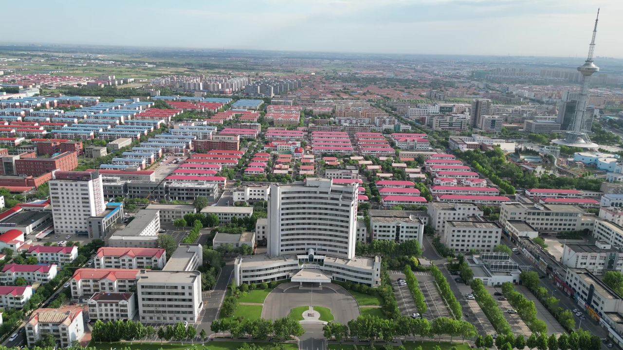 航拍山东东营城市建设城市风光