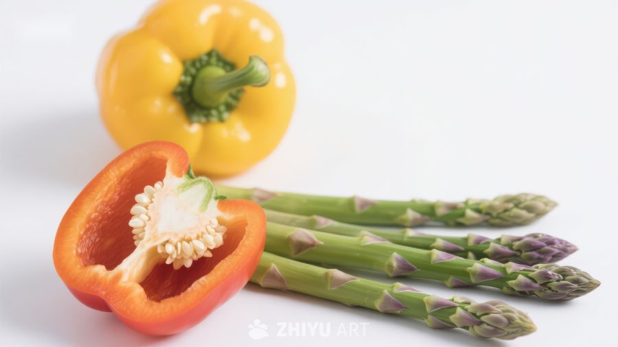 新鲜彩椒与芦笋特写