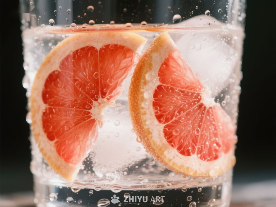 葡萄柚片浸泡在气泡水中 293