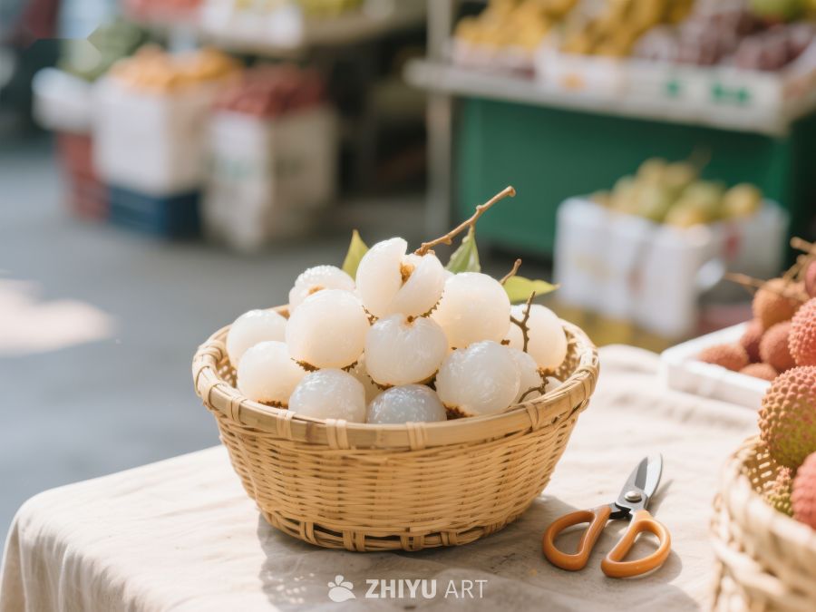 市场上的新鲜荔枝 379