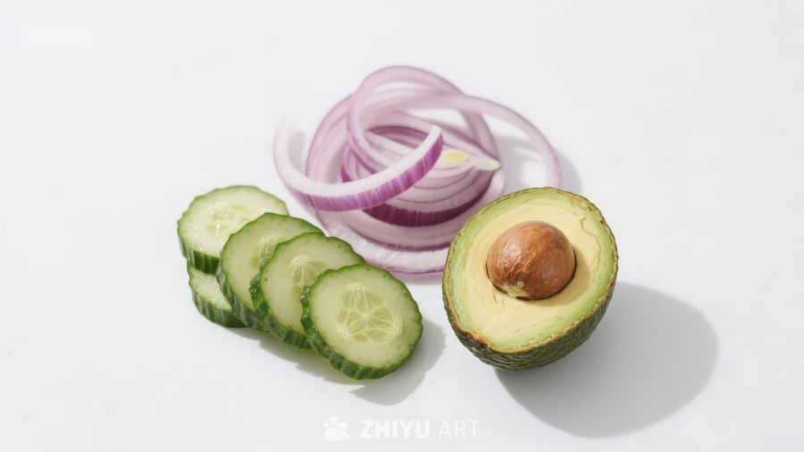 切片黄瓜洋葱与牛油果
