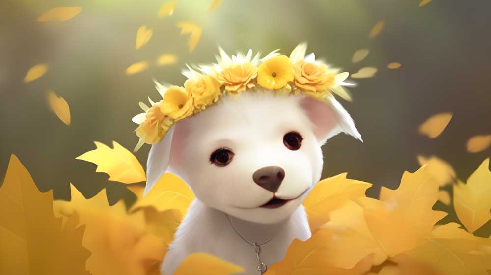 可爱的萌狗和花的艺术结合