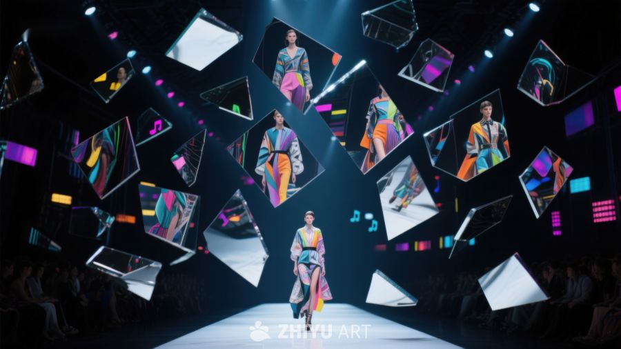 未来感时装秀场，模特光影交错 611