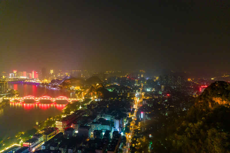 柳州夜景灯光柳江航拍摄影图