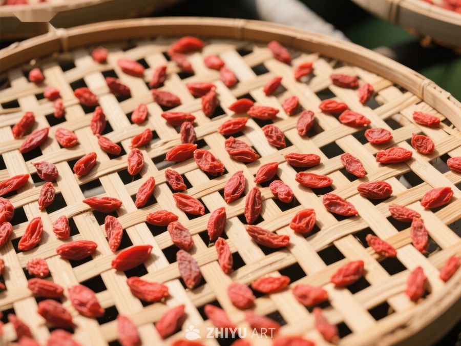 竹筛上的干枸杞 790