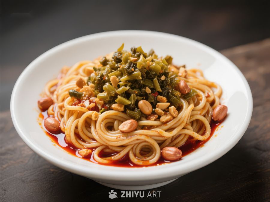 麻辣拌面配花生与酸豆角 640