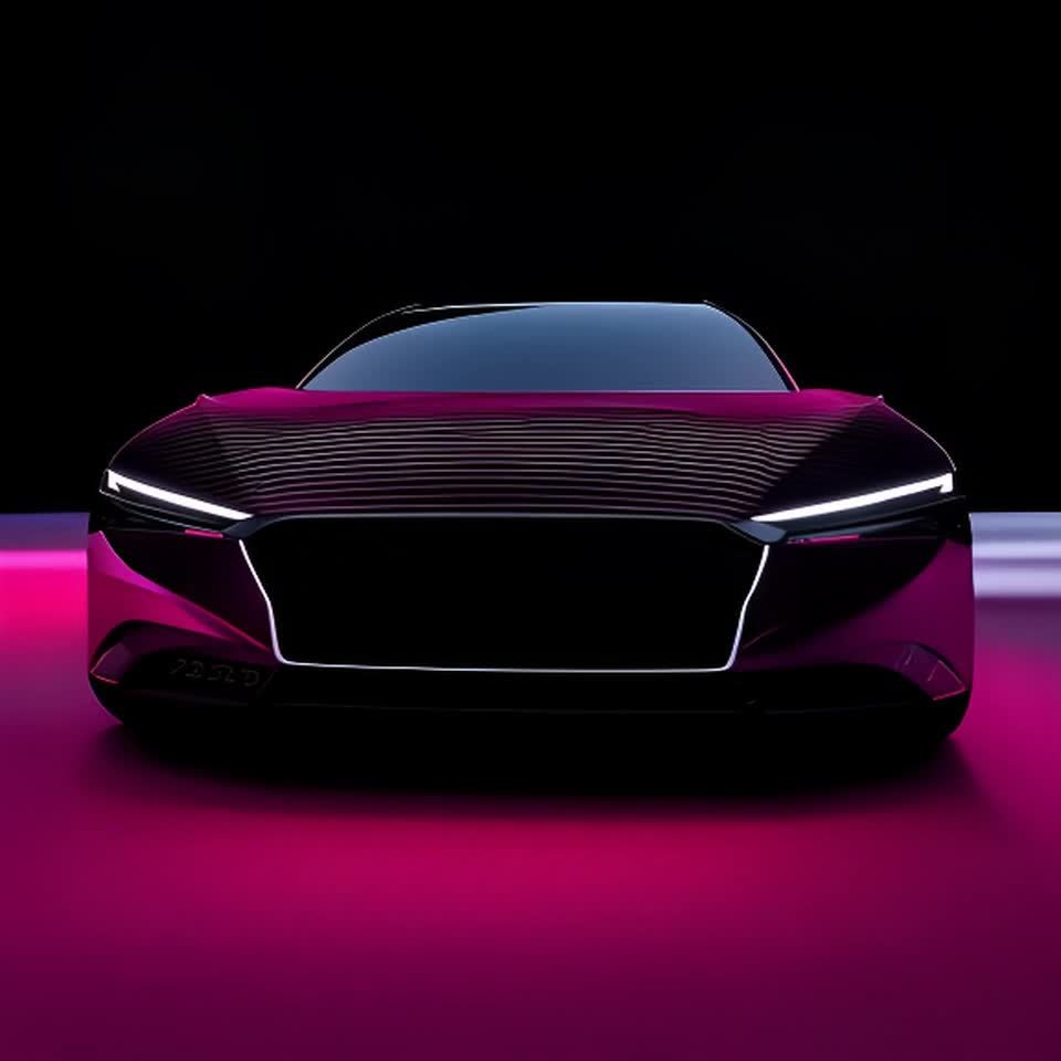 一辆2020款DS7汽车的颜色在从黑色过渡到粉色的