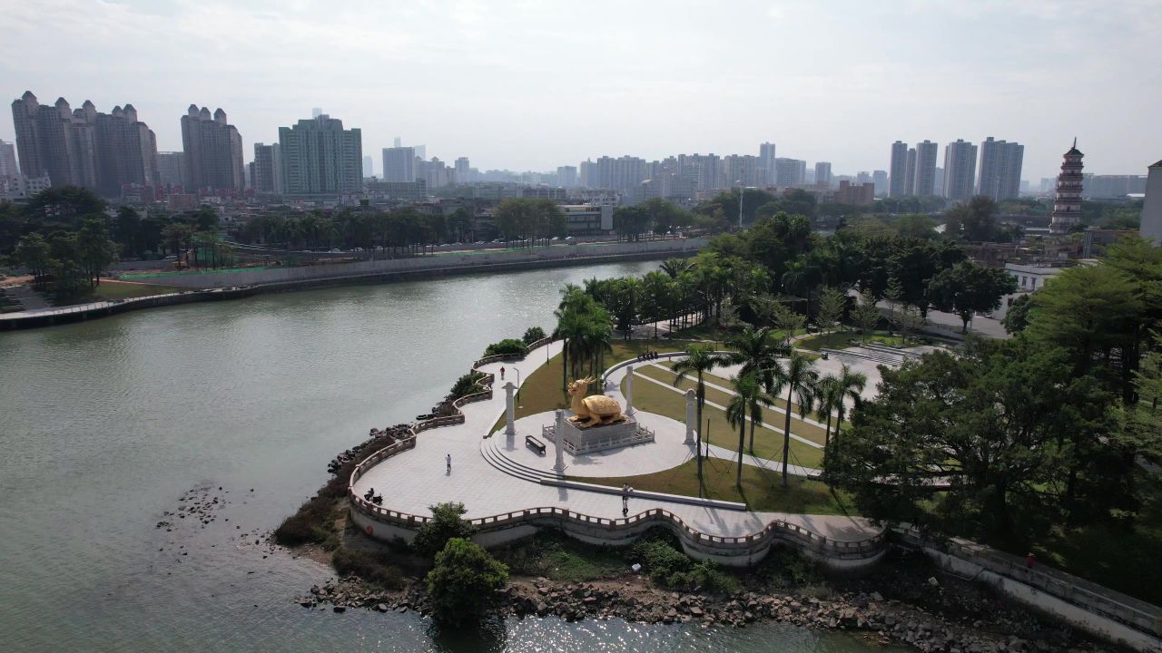 广东东莞金鳌洲主题公园航拍