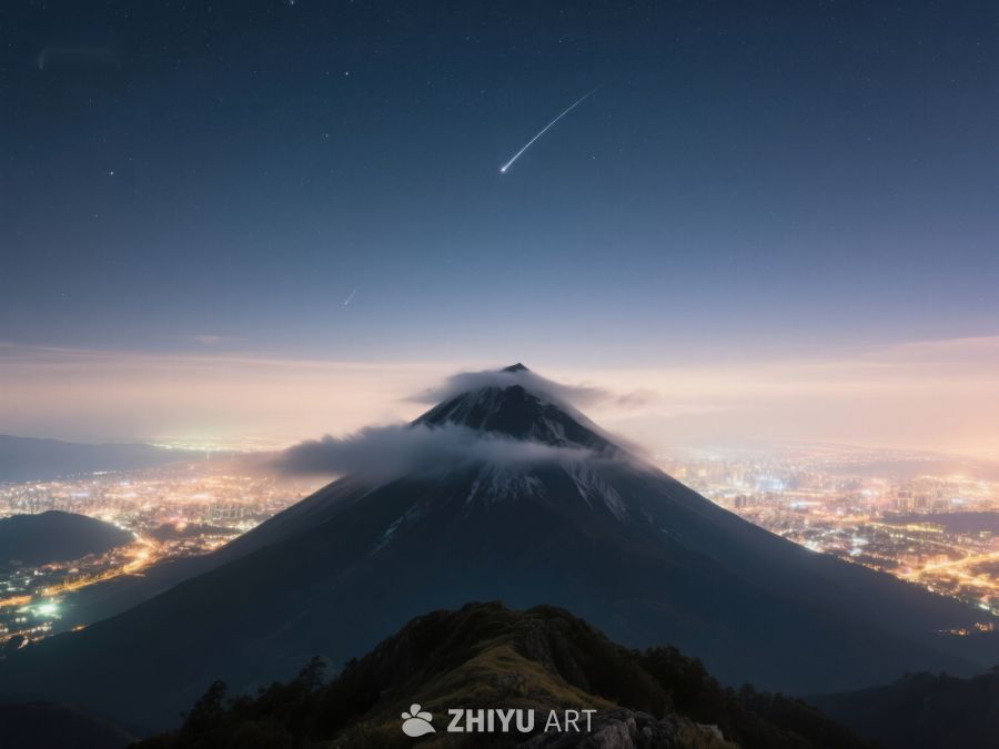 夜幕下的火山与流星 494