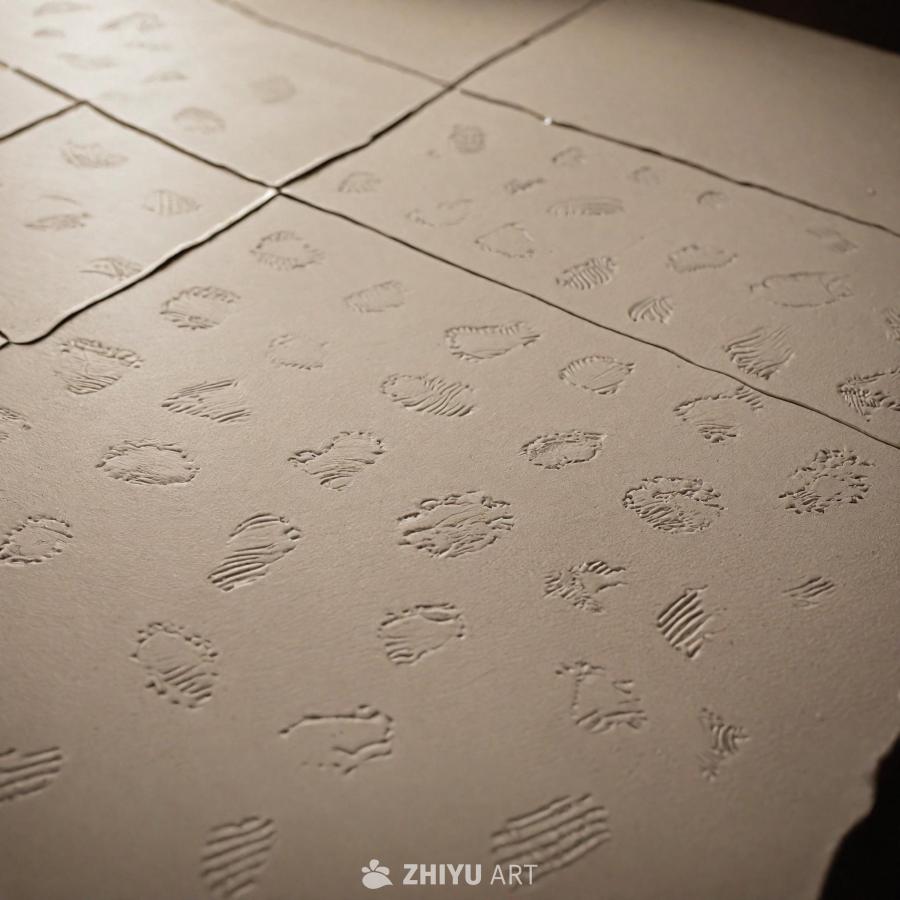 白色纹理墙纸，具有独特的设计。墙纸上有脚印图案，赋