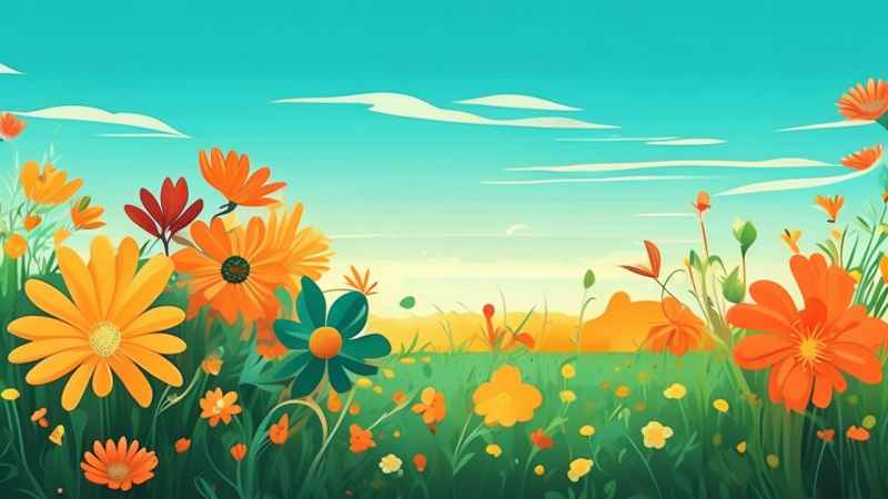 一幅乡村鲜花插画形式柔和圆润背景明亮 22