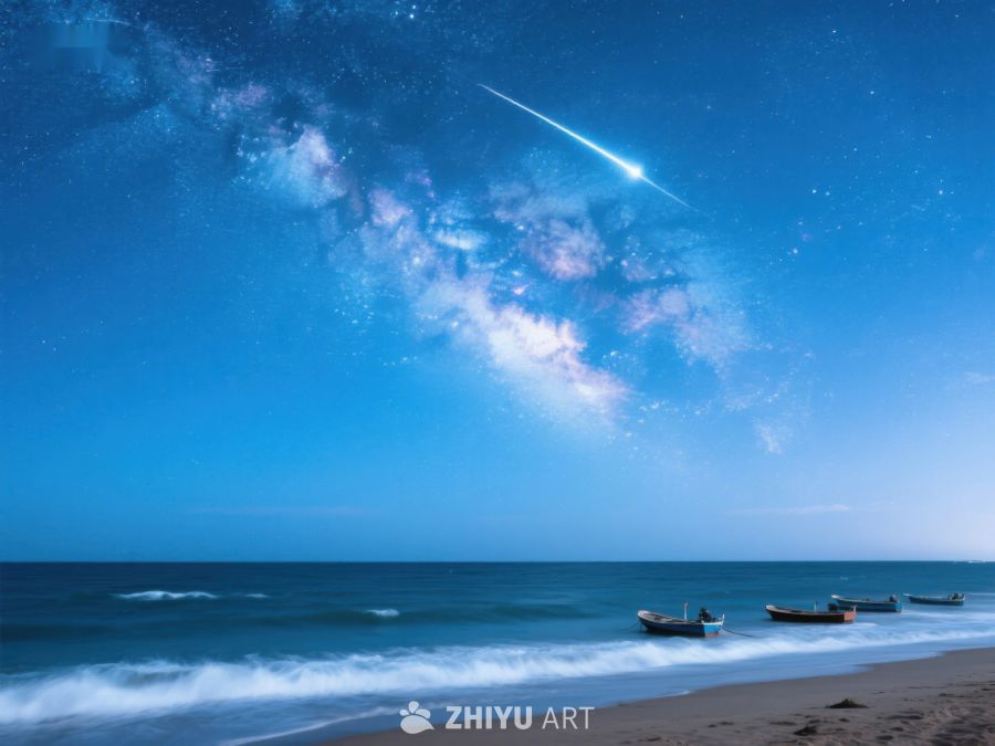 夜空流星划过海边静谧景象 240