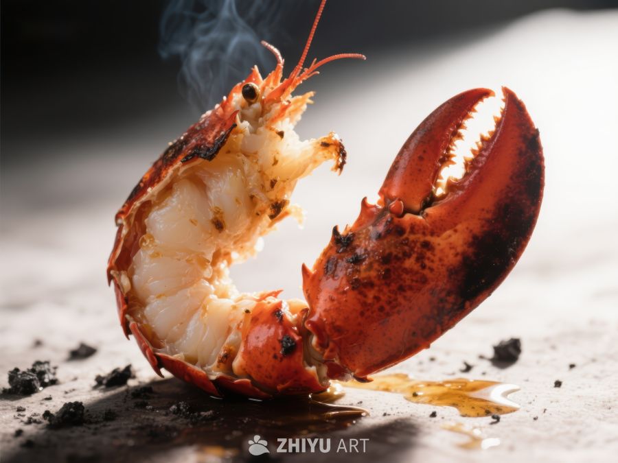 热气腾腾的烤龙虾特写