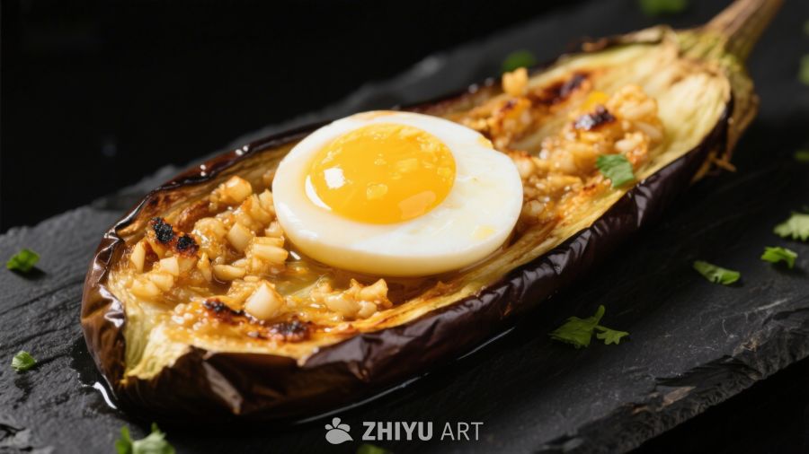 烤茄子配蛋黄米饭