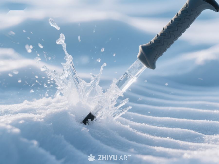 雪杖击打积雪，溅起晶莹雪花 222