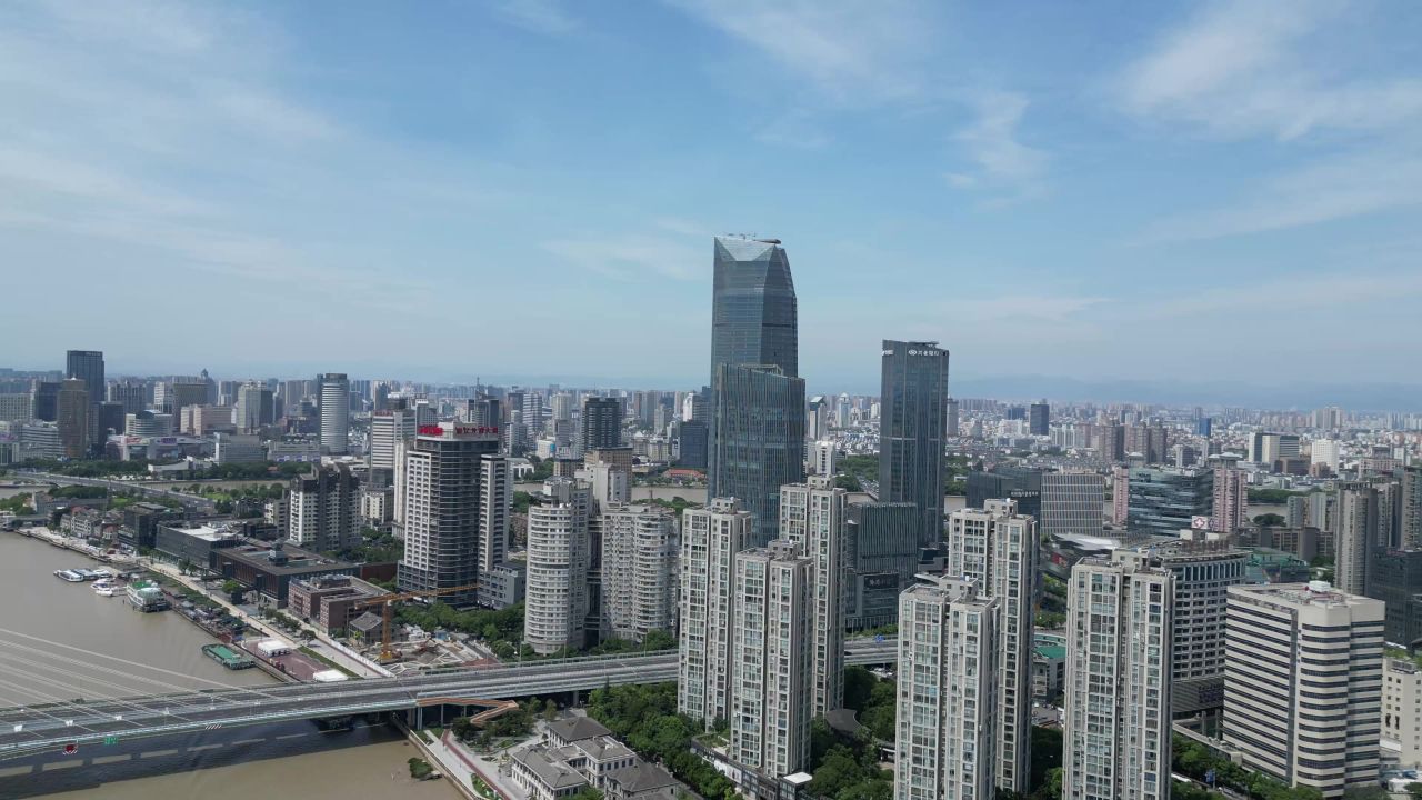  航拍浙江宁波绿地中心来福士广场