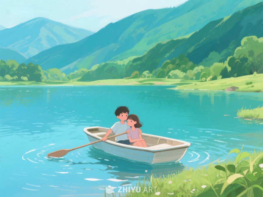 湖上划船的两人 322