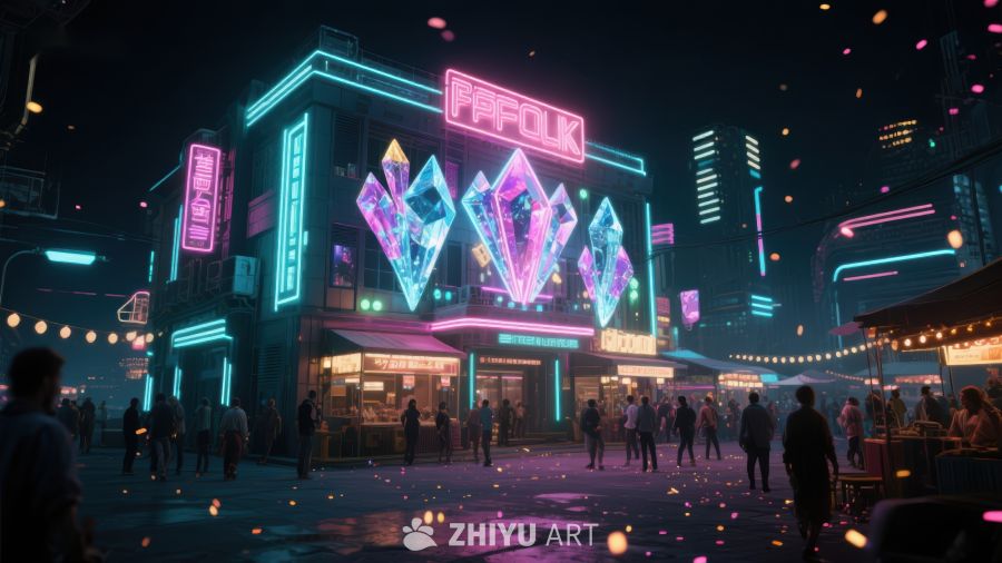 霓虹闪烁的未来城市夜景 424