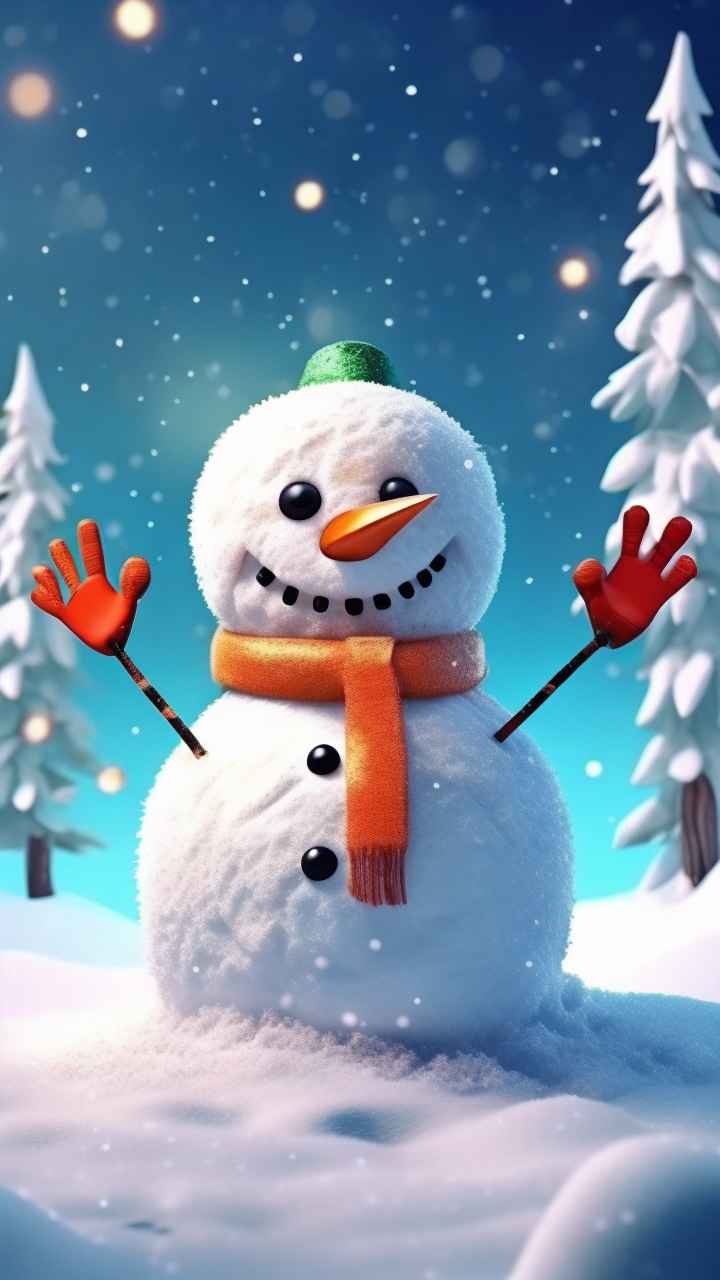 冬季插画雪人堆 48