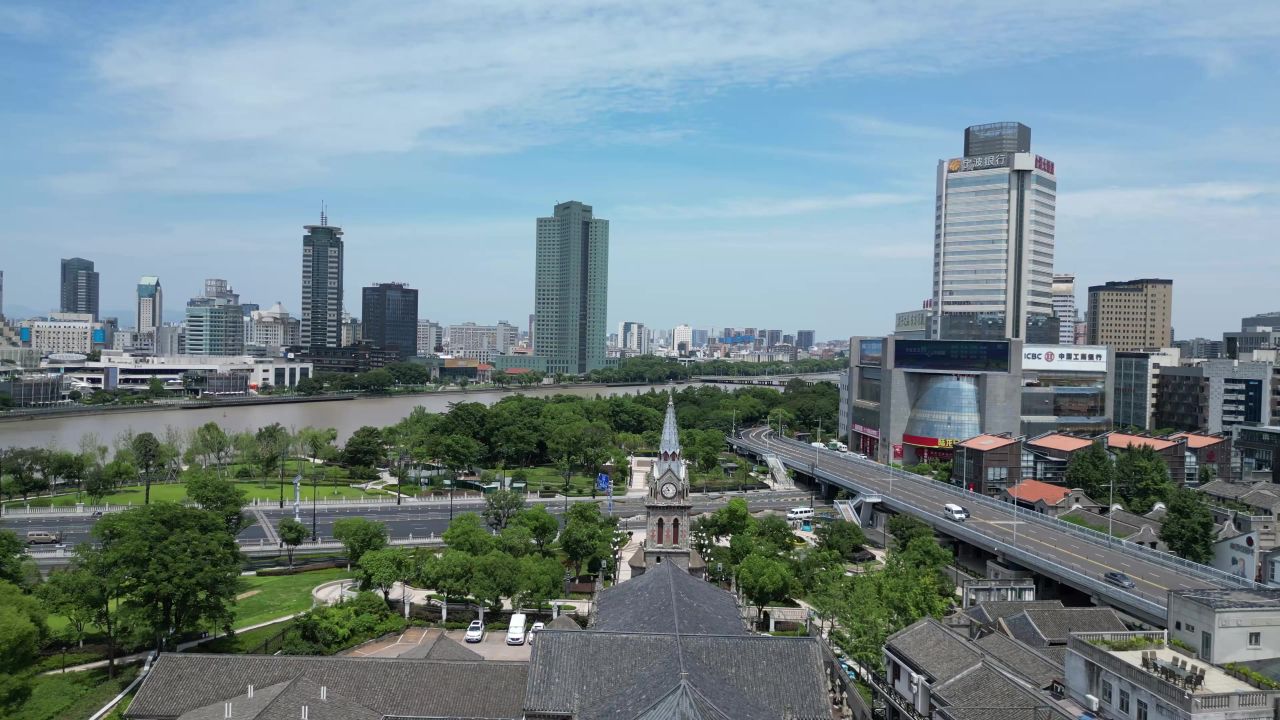 航拍浙江宁波老外滩