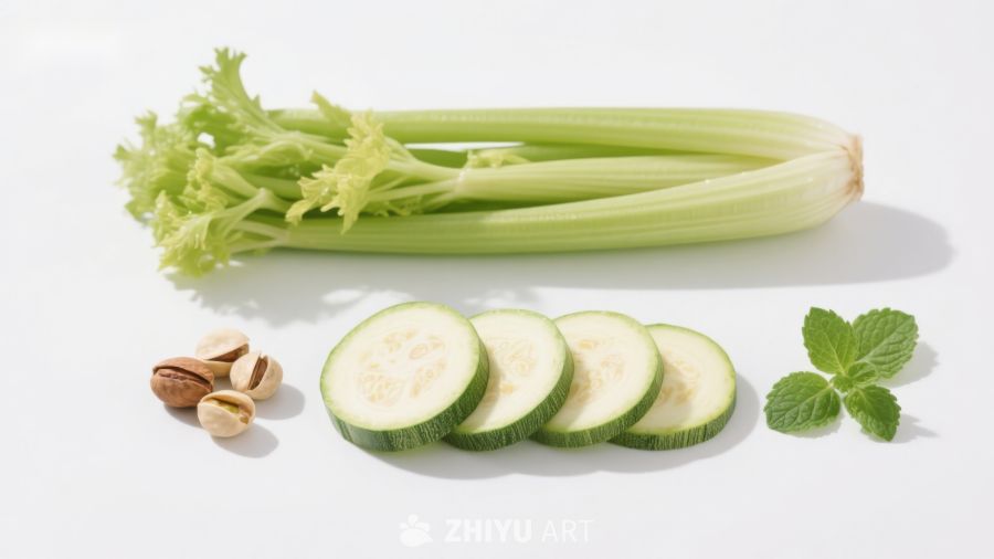 芹菜黄瓜薄荷坚果静物