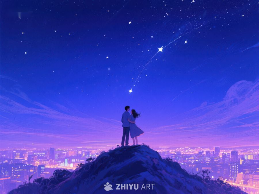 山顶情侣仰望星空 641